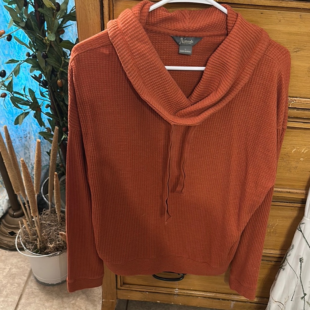 Naturals Orange Cowl Neck Sweater with Adjustable Drawstring